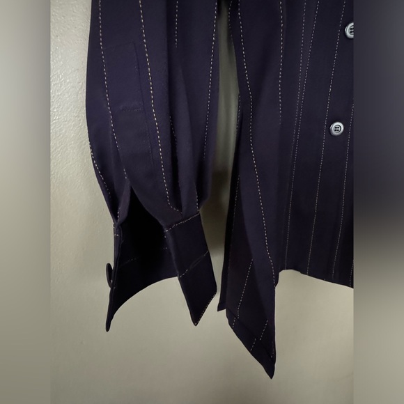 Vintage Linda Allard Ellen Tracy Wool Shacket Shirt Jacket 6 Purple Pin Striped - Picture 6 of 14